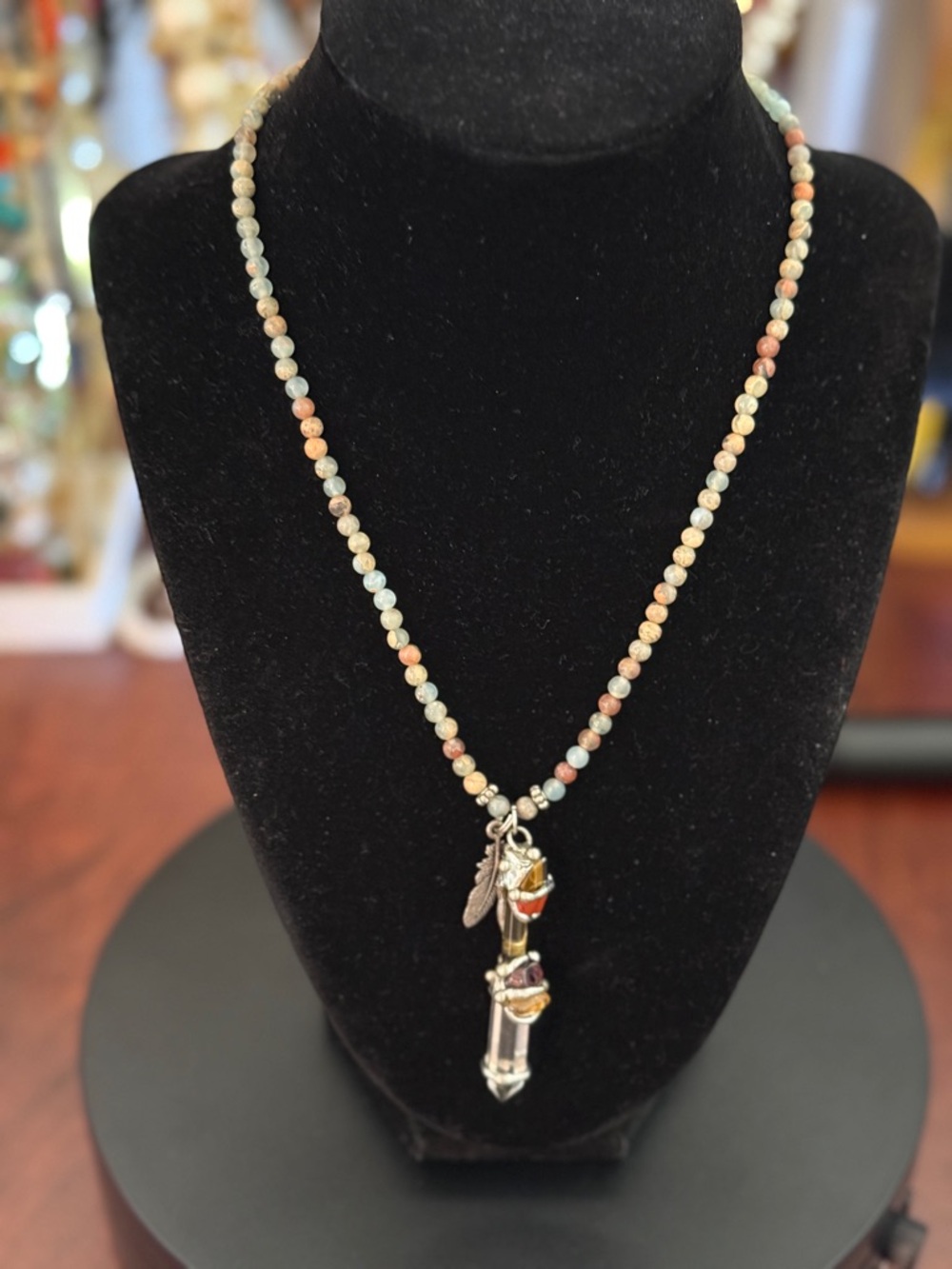 Baby Wand Crystal Pendant on Stone Bead Chain
